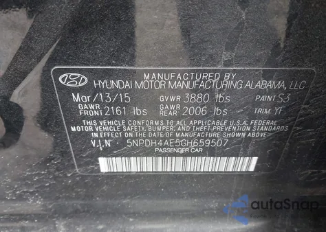 2016 Hyundai Elantra Se z USA, uszkodzony, nr VIN 5NPDH4AE5GH659507